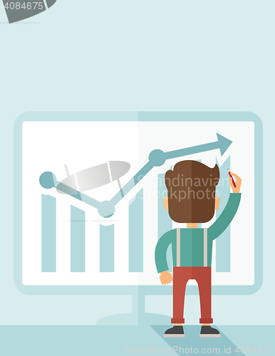 Image of Successful businessman with a chart going up