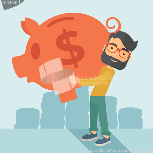 Image of Man with his big piggy bank