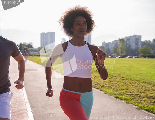 Image of multiethnic group of people on the jogging