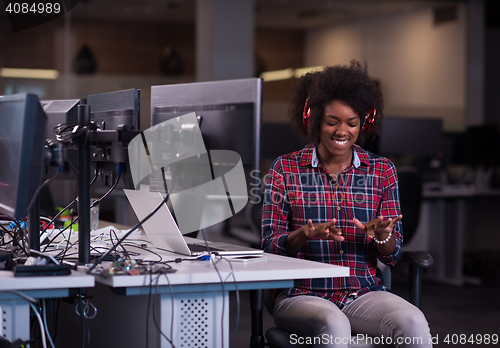 Image of portrait of a young successful African-American woman in modern 