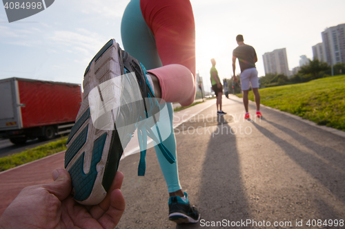 Image of multiethnic group of people on the jogging