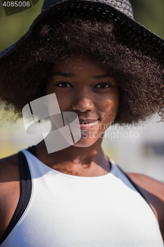 Image of Close up portrait of a beautiful young african american woman sm