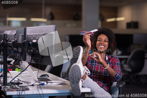 Image of portrait of a young successful African-American woman in modern 