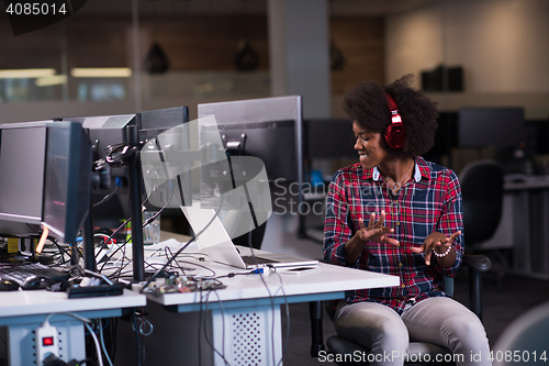 Image of portrait of a young successful African-American woman in modern 