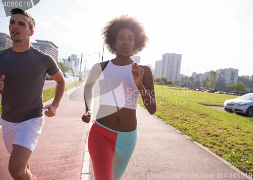 Image of multiethnic group of people on the jogging