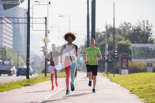 Image of multiethnic group of people on the jogging