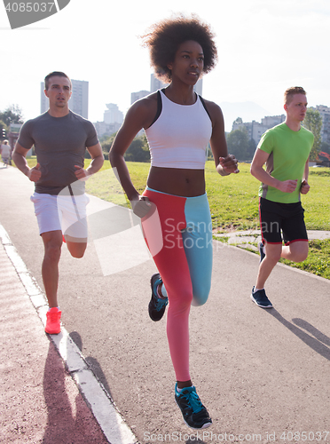 Image of multiethnic group of people on the jogging