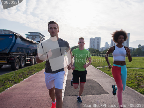 Image of multiethnic group of people on the jogging