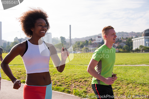 Image of multiethnic group of people on the jogging