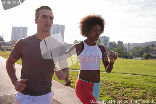 Image of multiethnic group of people on the jogging