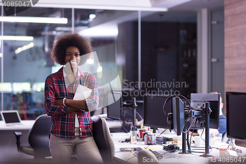 Image of portrait of a young successful African-American woman in modern 