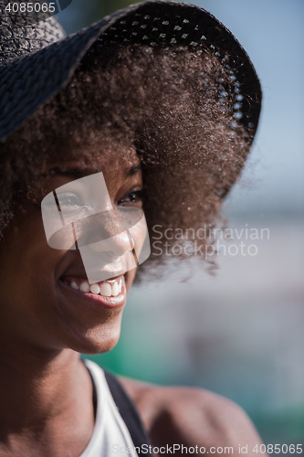 Image of Close up portrait of a beautiful young african american woman sm