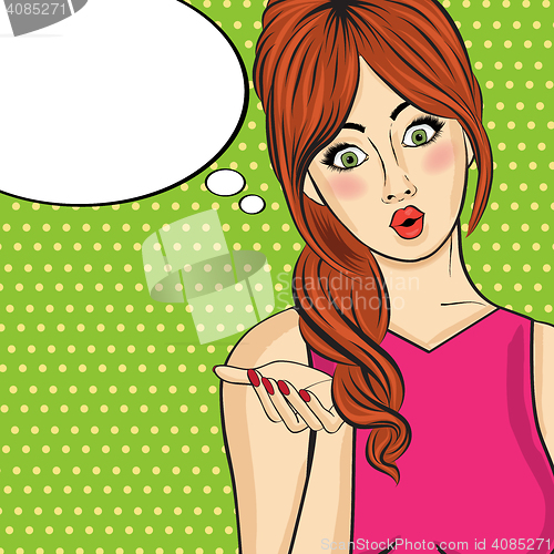 Image of Pop art  woman . Comic woman with speech bubble