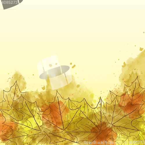 Image of Autumn watercolor background with leaves