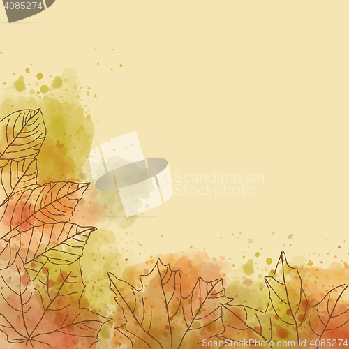 Image of Autumn watercolor background with leaves