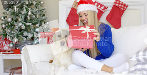 Image of Beautiful sexy girl sitting at christmas time on sofa