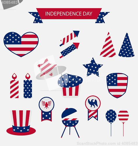 Image of Icons Set USA Flag Color Independence Day 4th of July