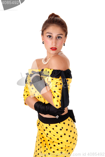 Image of Lovely woman in yellow dress.