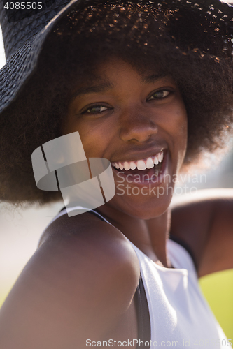 Image of Close up portrait of a beautiful young african american woman sm