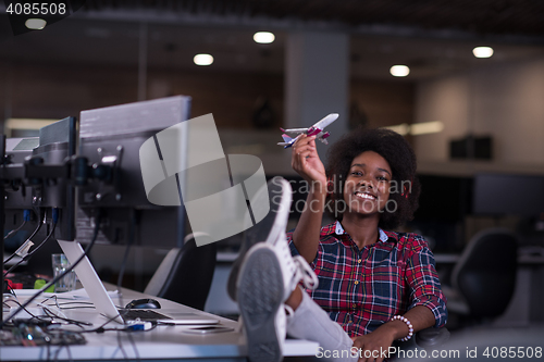 Image of portrait of a young successful African-American woman in modern 