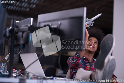 Image of portrait of a young successful African-American woman in modern 