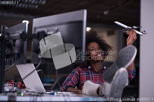 Image of portrait of a young successful African-American woman in modern 