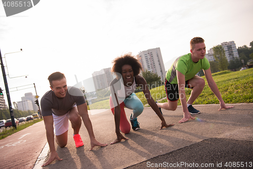 Image of multiethnic group of people on the jogging