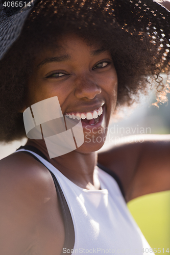 Image of Close up portrait of a beautiful young african american woman sm