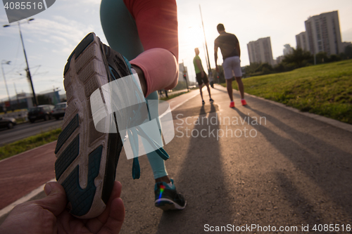 Image of multiethnic group of people on the jogging