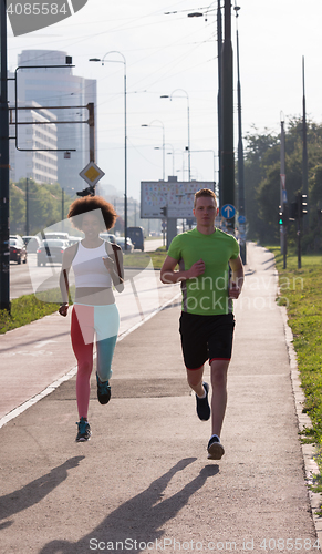 Image of multiethnic group of people on the jogging