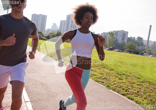 Image of multiethnic group of people on the jogging