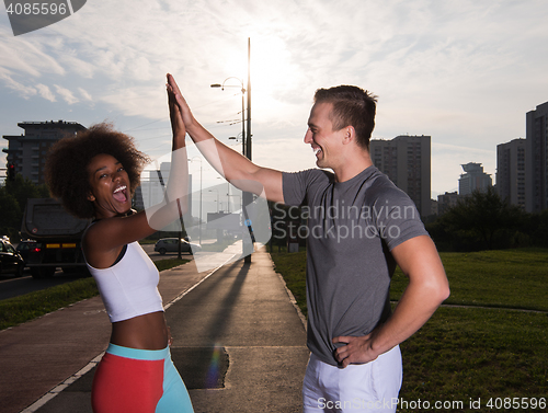 Image of multiethnic group of people on the jogging