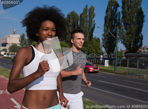 Image of multiethnic group of people on the jogging