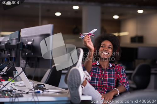 Image of portrait of a young successful African-American woman in modern 