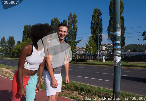 Image of multiethnic group of people on the jogging