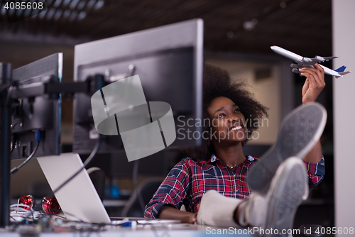 Image of portrait of a young successful African-American woman in modern 