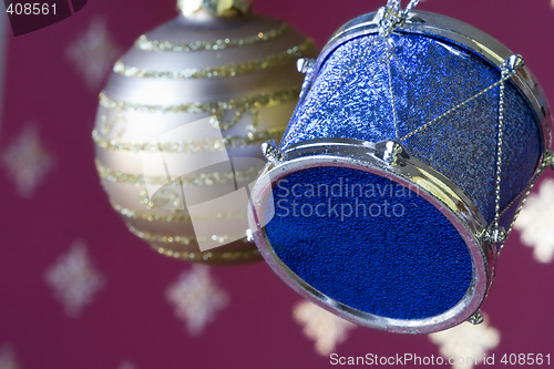 Image of Christmas ball and drum (selective and soft focus)