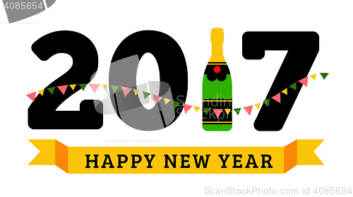 Image of Congratulations to the happy new 2017 year with a bottle of cham