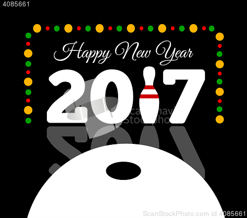 Image of Congratulations to the happy new 2017 year with a bowling and ba