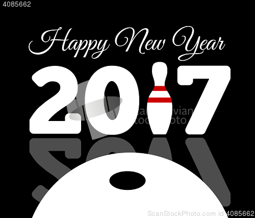 Image of Congratulations to the happy new 2017 year with a bowling and ba