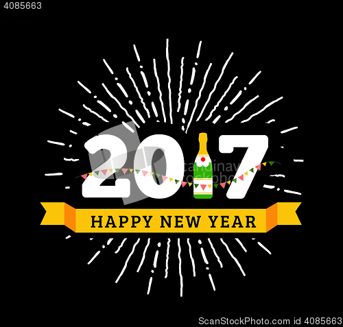 Image of Congratulations to the happy new 2017 year with a bottle of cham