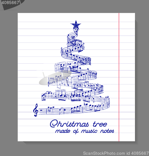 Image of Christmas tree from music notes