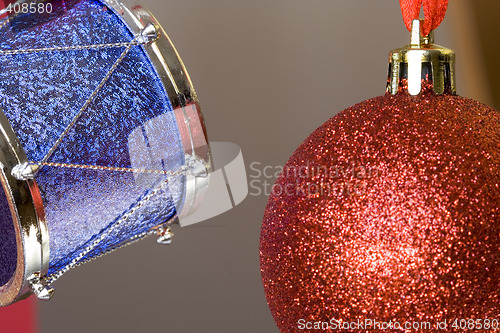 Image of Christmas ball and drum (selective and soft focus)