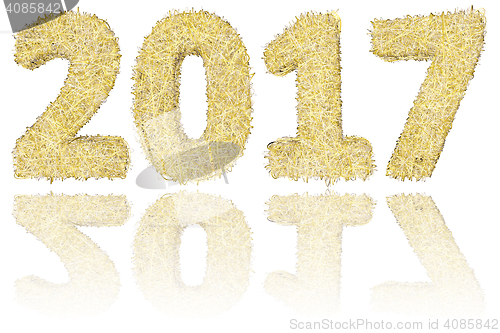 Image of 2017 digits composed of golden and silver stripes on glossy white background