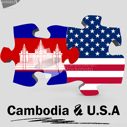 Image of USA and Cambodia flags in puzzle 