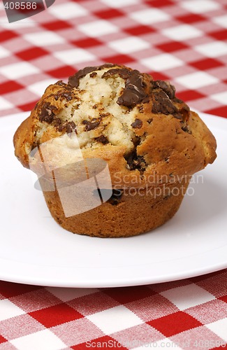 Image of Close-up of chocolate chips muffin