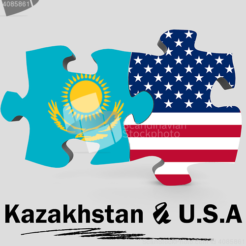 Image of USA and Kazakhstan flags in puzzle 