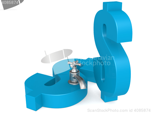 Image of Blue dollar sign with water faucet 