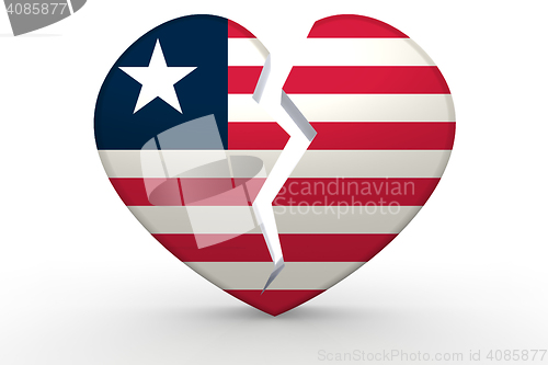 Image of Broken white heart shape with Liberia flag