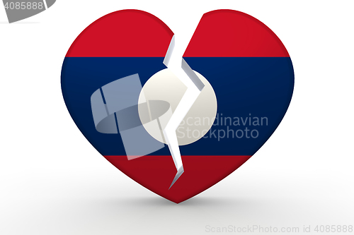Image of Broken white heart shape with Laos flag